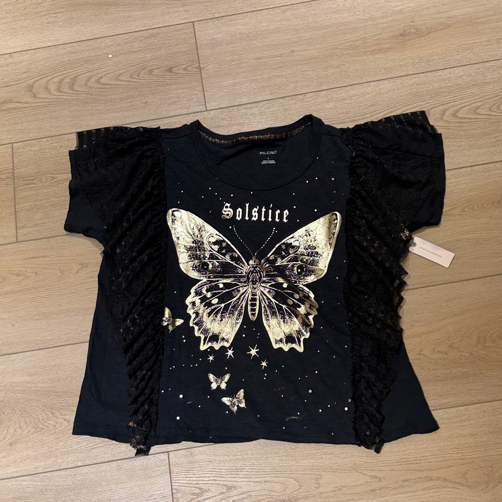 Solstice woman’s Black and Gold Butterfly Tee